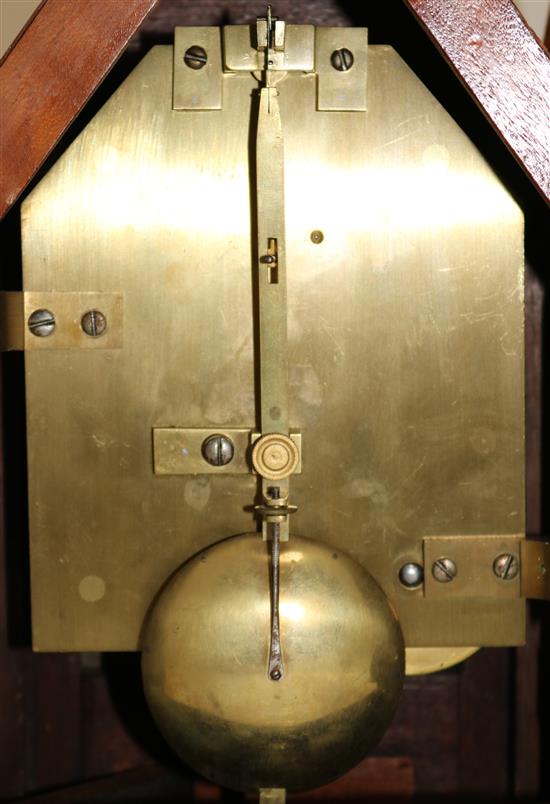 An early Victorian ebony and satinwood mantel timepiece, 13.5in.